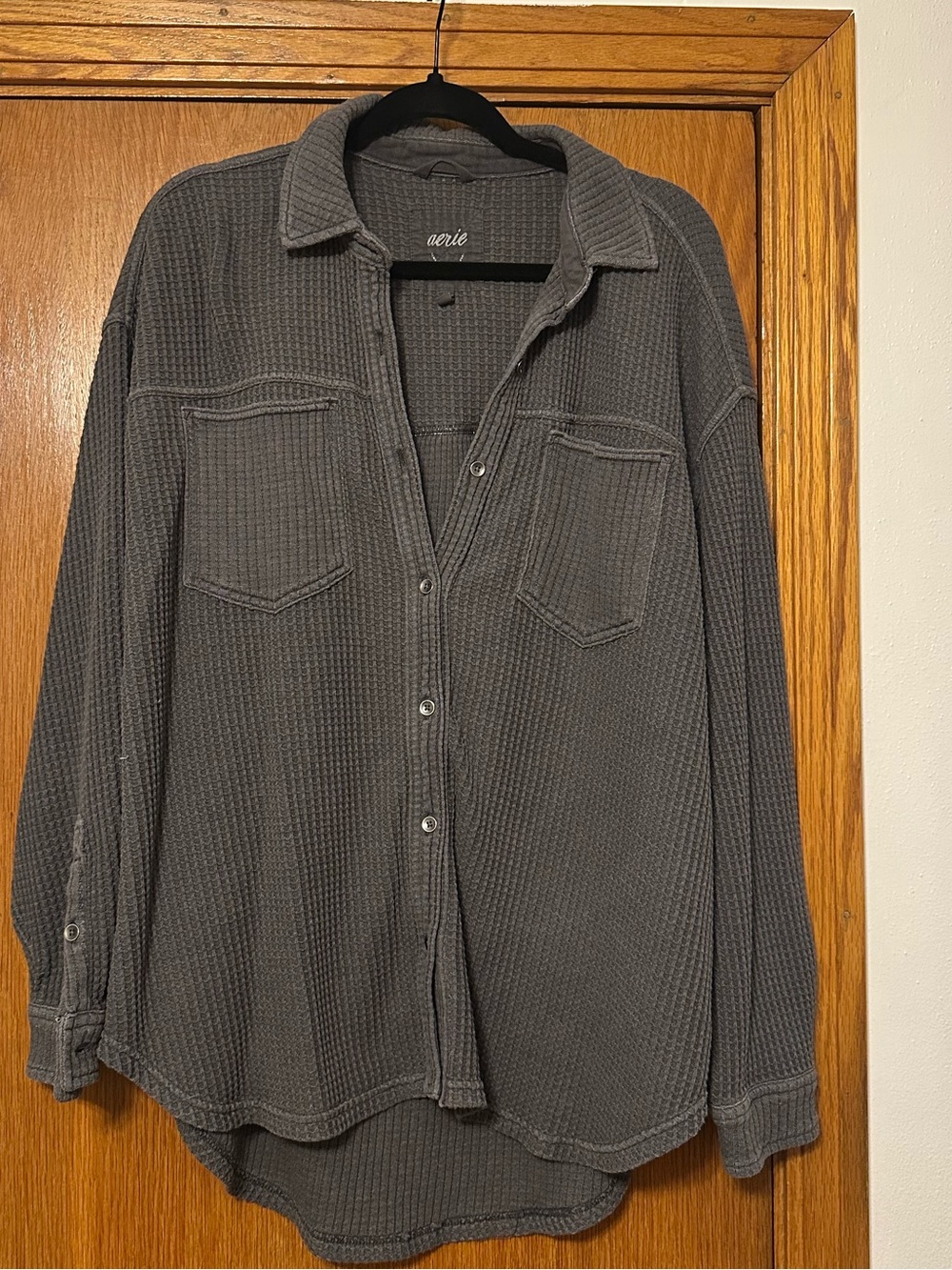 Aerie Charcoal Gray Lumberjane Waffle Button-Front Shirt